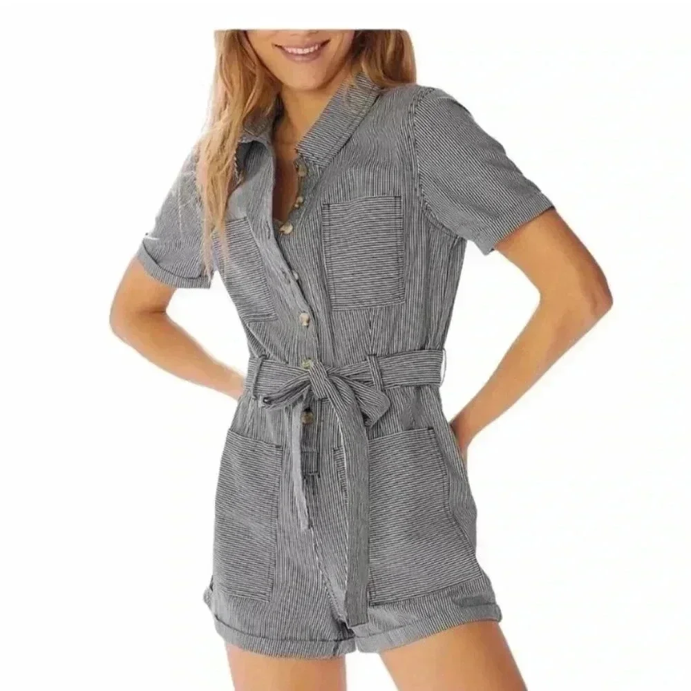 EUC! Urban Outfitters striped romper w/ belt and pockets - sz Small, gorpcore - Picture 1 of 8